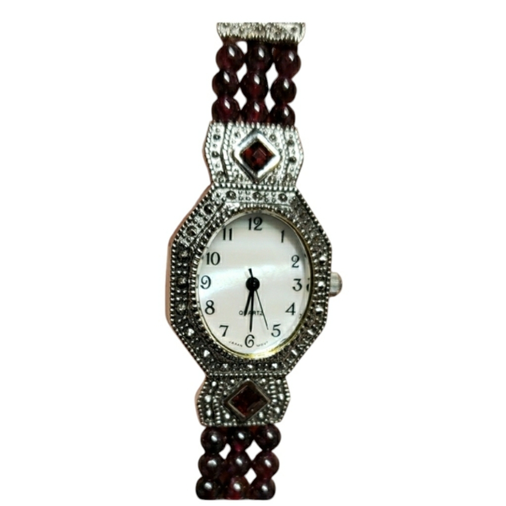 Vintage Avon Watch Genuine Garnet with Mother of Pearl